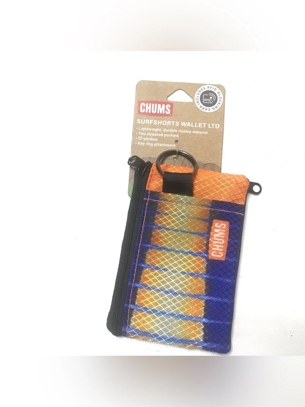 Chums Surfshorts Wallet LTD Purple Orange Rip Stop Key Ring ID Zippered New